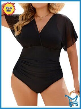 Plus Size One Piece Swimsuit Tummy Control Mesh Bathing Suit